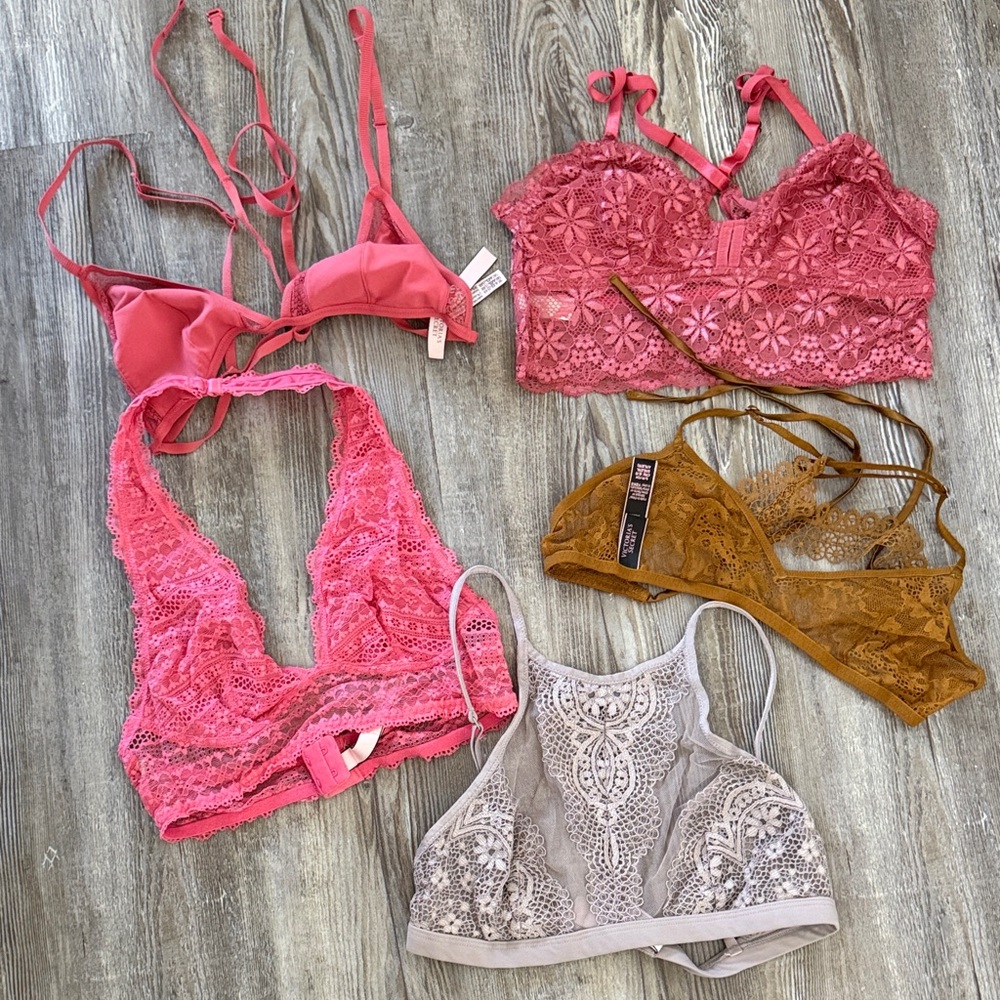 Victoria's Secret Lace Bralette Collection - Pink, Brown, Gray